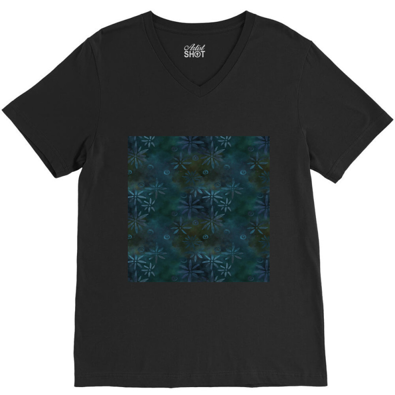 Blue Flowered Batik Pattern Chiffon Top V-neck Tee | Artistshot