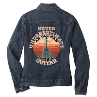 Mens Never Underestimate An Old Man With A Guitar Ladies Denim Jacket | Artistshot