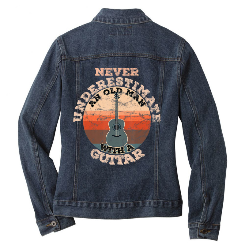 Mens Never Underestimate An Old Man With A Guitar Ladies Denim Jacket by cm-arts | Artistshot