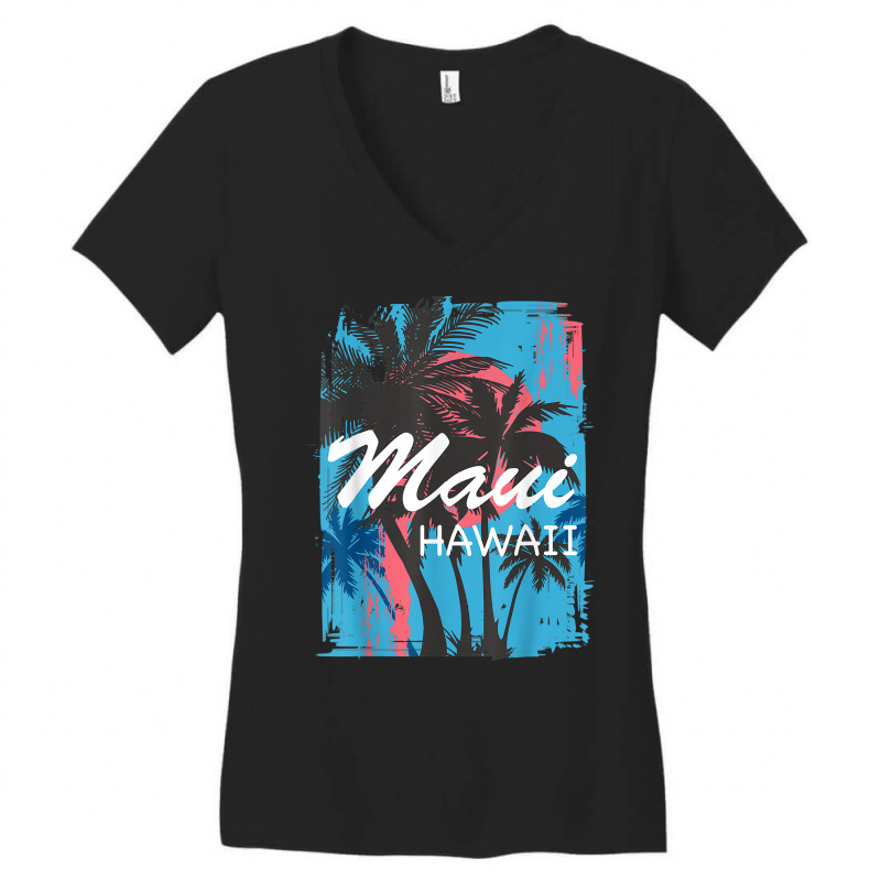 Vintage Maui Hawaii Hawaiian Island Palm Tree Beach Tropical T Shirt Women's V-Neck T-Shirt by cm-arts | Artistshot