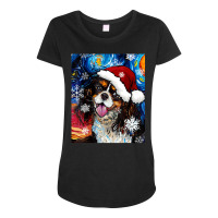 Cute Tri Color Spaniel Starry Night Dog Christmas Art By Aja Maternity Scoop Neck T-shirt | Artistshot