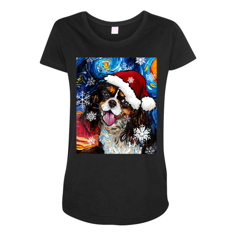 Cute Tri Color Spaniel Starry Night Dog Christmas Art By Aja Maternity Scoop Neck T-shirt by vucongha | Artistshot