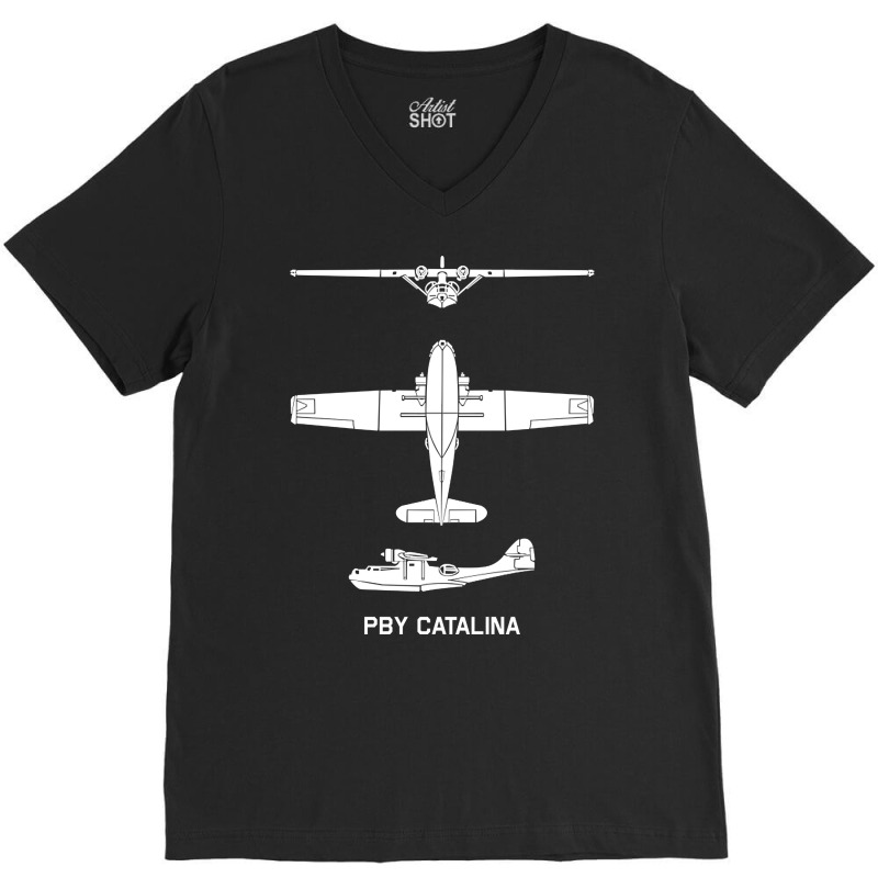 Pby Catalina American Ww2 Maritime Patrol Bomber Seaplane Silhouettes V-Neck Tee by Kanmosrin52 | Artistshot