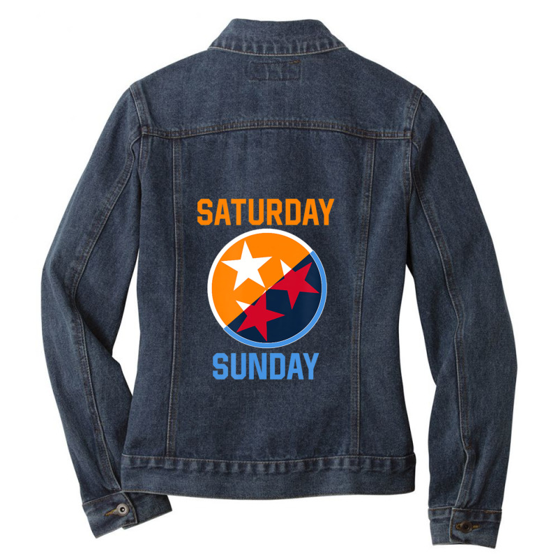 Tennessee Weekend Fan Of The Vols Football Orange White Flag 1 Ladies Denim Jacket by MickeyRobison | Artistshot