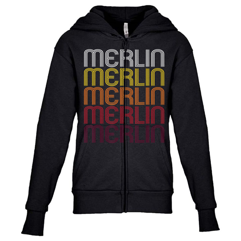 Merlin Retro Wordmark Pattern Vintage Style Youth Zipper Hoodie | Artistshot