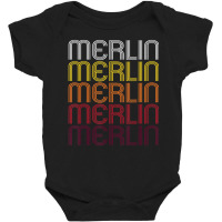 Merlin Retro Wordmark Pattern Vintage Style Baby Bodysuit | Artistshot