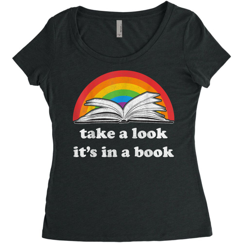 Take A Look It's In A Book Reading Vintage Retro Rainbow T Shirt Women's Triblend Scoop T-shirt by cm-arts | Artistshot