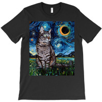 Gray Tabby Tiger Cat Starry Night Moon And Stars Art By Aja T-shirt | Artistshot