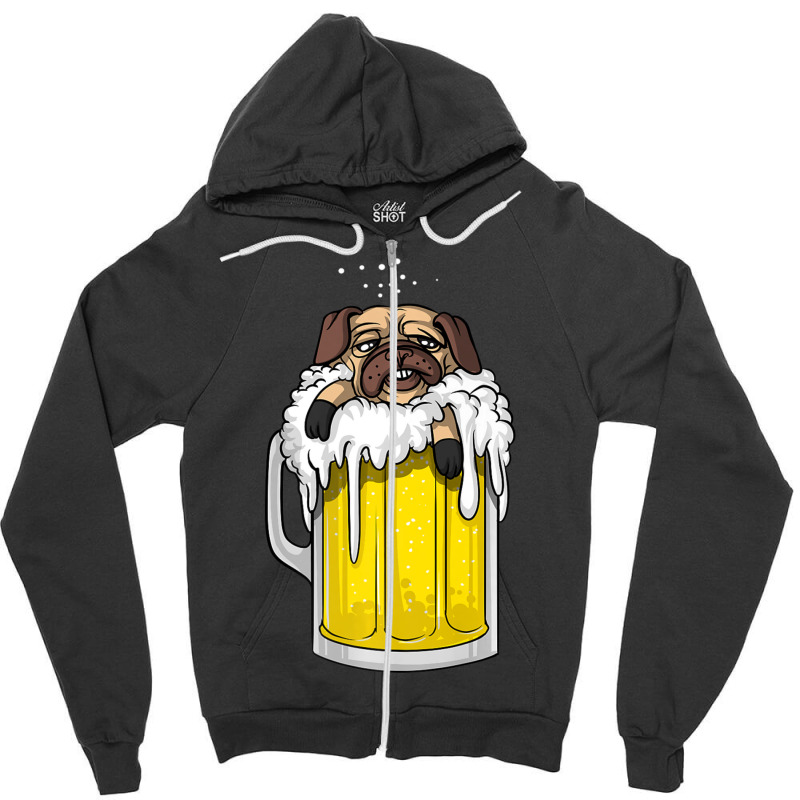 Pug Dog Beer Drinking Party Men Women Zipper Hoodie | Artistshot