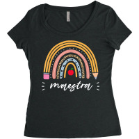 Maestra Bilingual Leopard Rainbow Regalos Spanish Teacher Women's Triblend Scoop T-shirt | Artistshot