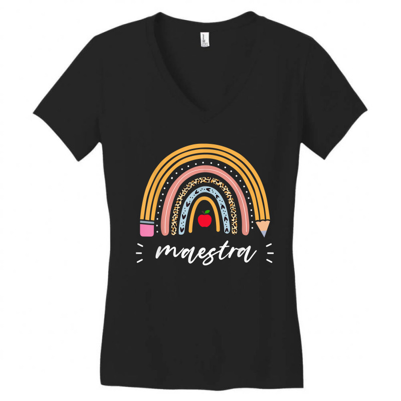 Maestra Bilingual Leopard Rainbow Regalos Spanish Teacher Women's V-Neck T-Shirt by GretchenBourdeau | Artistshot