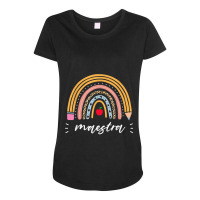 Maestra Bilingual Leopard Rainbow Regalos Spanish Teacher Maternity Scoop Neck T-shirt | Artistshot