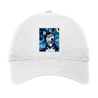 Happy Siberian Husky Portrait Starry Night Dog Art By Aja Adjustable Cap | Artistshot