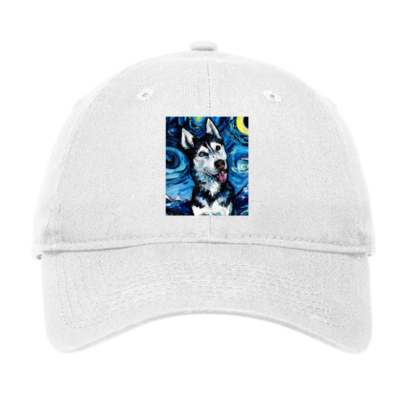 Happy Siberian Husky Portrait Starry Night Dog Art By Aja Adjustable Cap by vucongha | Artistshot