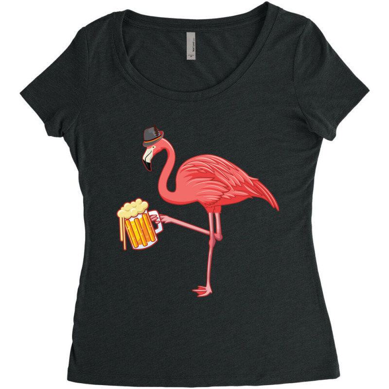 Beer Drinking Flamingo Drinker Wading Bird Oktoberfest Gift Sweatshirt Women's Triblend Scoop T-shirt by cm-arts | Artistshot