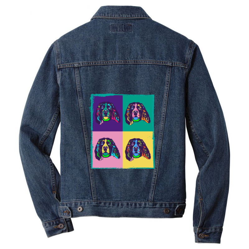 Dog Lover I Pop Art English Springer Spaniel Men Denim Jacket by cm-arts | Artistshot