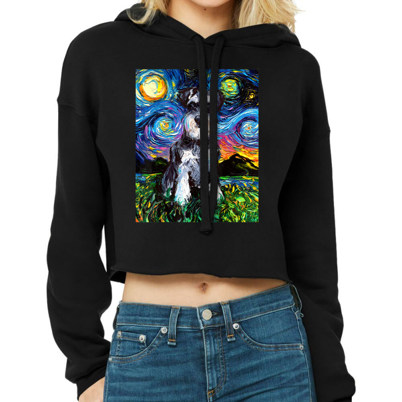 Schnauzer Starry Night Impressionist Dog Art By Aja Cropped Hoodie by Konlasa6638 | Artistshot