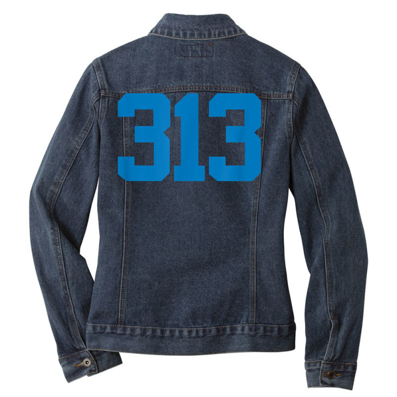 Detroit 313 Area Code   Grit   Sports Fan   Detroiter Fan T Shirt Ladies Denim Jacket by cm-arts | Artistshot