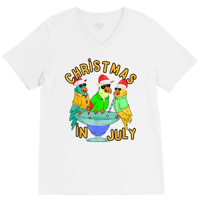 Christmas In July Pool Party Parrot Bird Funny Drinking Team T Shirt V-Neck Tee by zheralalumo | Artistshot