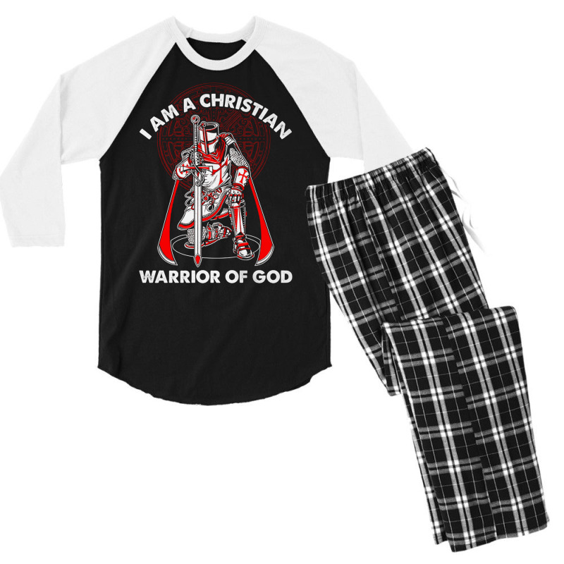 I Am A Christian Warrior Of God Crusader Knights Templar Pullover Hood Men's 3/4 Sleeve Pajama Set | Artistshot