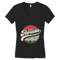 Retro Florida Home State Fl Cool 70s Style Sunset Women's V-neck T-shirt | Artistshot