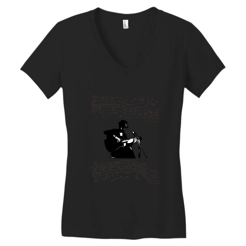 Guitar Singer And Music Notes Women's V-Neck T-Shirt by LaDonnaOesterle | Artistshot