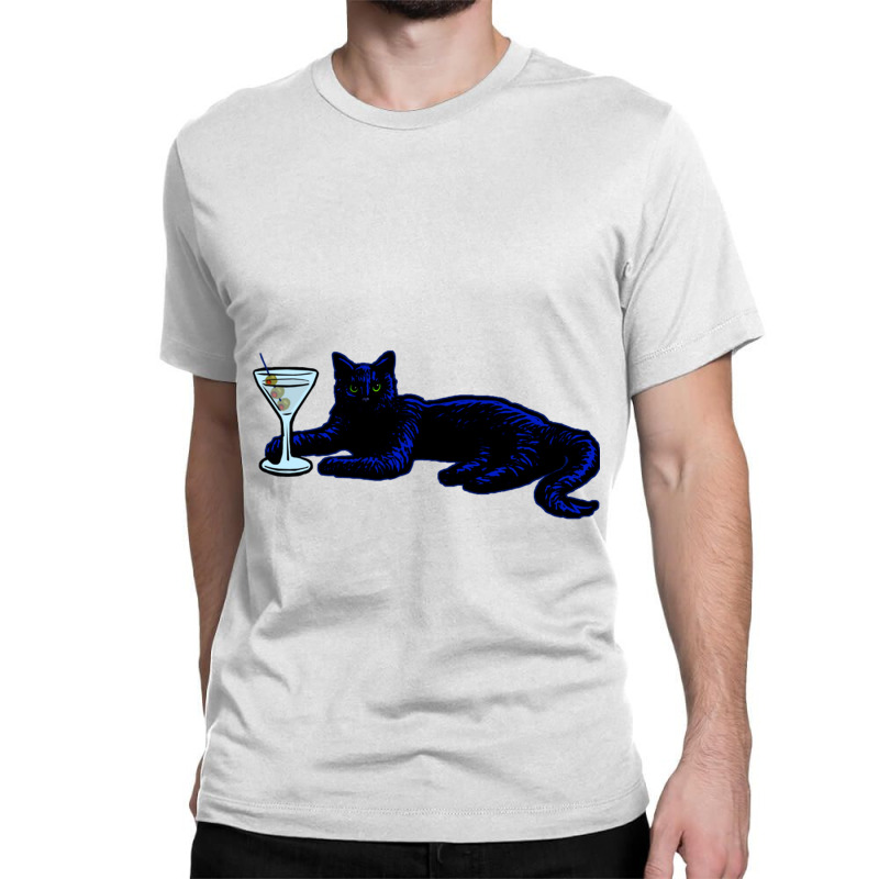 Classy Black Kitty Chillin With Martini - Party Time Feline Classic T-shirt | Artistshot