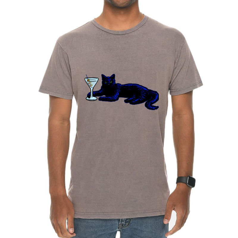 Classy Black Kitty Chillin With Martini - Party Time Feline Vintage T-shirt | Artistshot