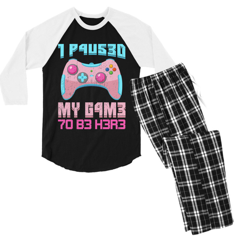 I Paused My Game To Be Here Pink Gamer Girl Leet Men's 3/4 Sleeve Pajama Set | Artistshot