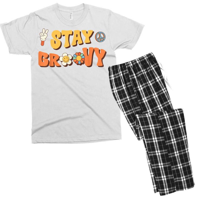 Stay Groovy Wavy Hippie Boho Retro Positive And Peace T Shirt Men's T-shirt Pajama Set | Artistshot