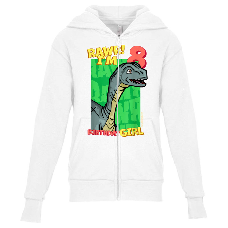 Rawr! I'm 8 Birthday Girls 8th Birthday Dino Mussaurus T Shirt Youth Zipper Hoodie | Artistshot