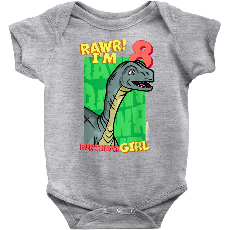 Rawr! I'm 8 Birthday Girls 8th Birthday Dino Mussaurus T Shirt Baby Bodysuit | Artistshot