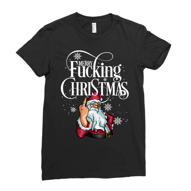 Funny Christmas Men Women Merry Fucking Christmas Long Sleeve T Shirt Ladies Fitted T-Shirt by fashyshaevozho | Artistshot