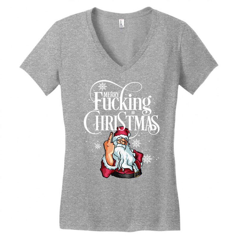 Funny Christmas Men Women Merry Fucking Christmas Long Sleeve T Shirt Women's V-Neck T-Shirt by fashyshaevozho | Artistshot