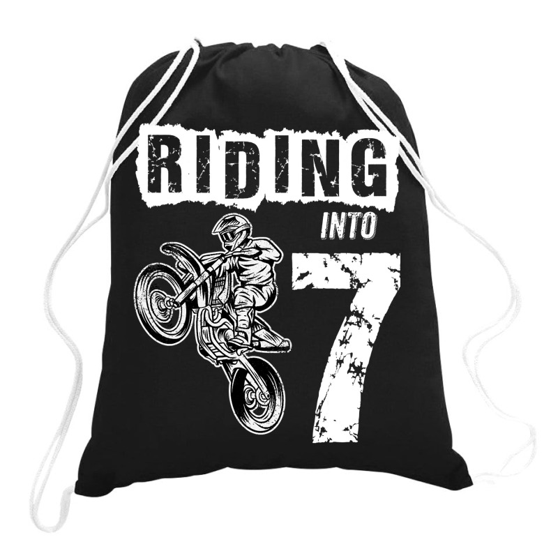 Riding Into 7 Years Old 7th Birthday Boy Dirt Bike Party Drawstring Bags | Artistshot