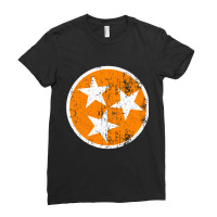 Distressed 3 Star Tn State Orange And White Tennessee Flag Long Sleeve Ladies Fitted T-shirt | Artistshot