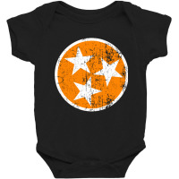 Distressed 3 Star Tn State Orange And White Tennessee Flag Long Sleeve Baby Bodysuit | Artistshot