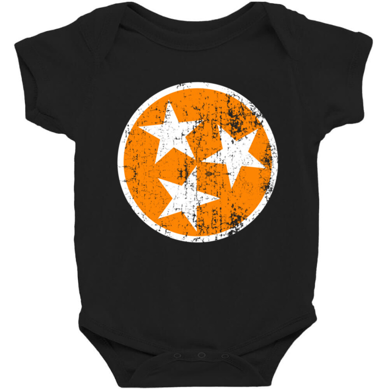 Distressed 3 Star Tn State Orange And White Tennessee Flag Long Sleeve Baby Bodysuit by cm-arts | Artistshot