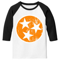 Distressed 3 Star Tn State Orange And White Tennessee Flag Long Sleeve Youth 3/4 Sleeve | Artistshot