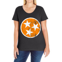 Distressed 3 Star Tn State Orange And White Tennessee Flag Long Sleeve Ladies Curvy T-shirt | Artistshot