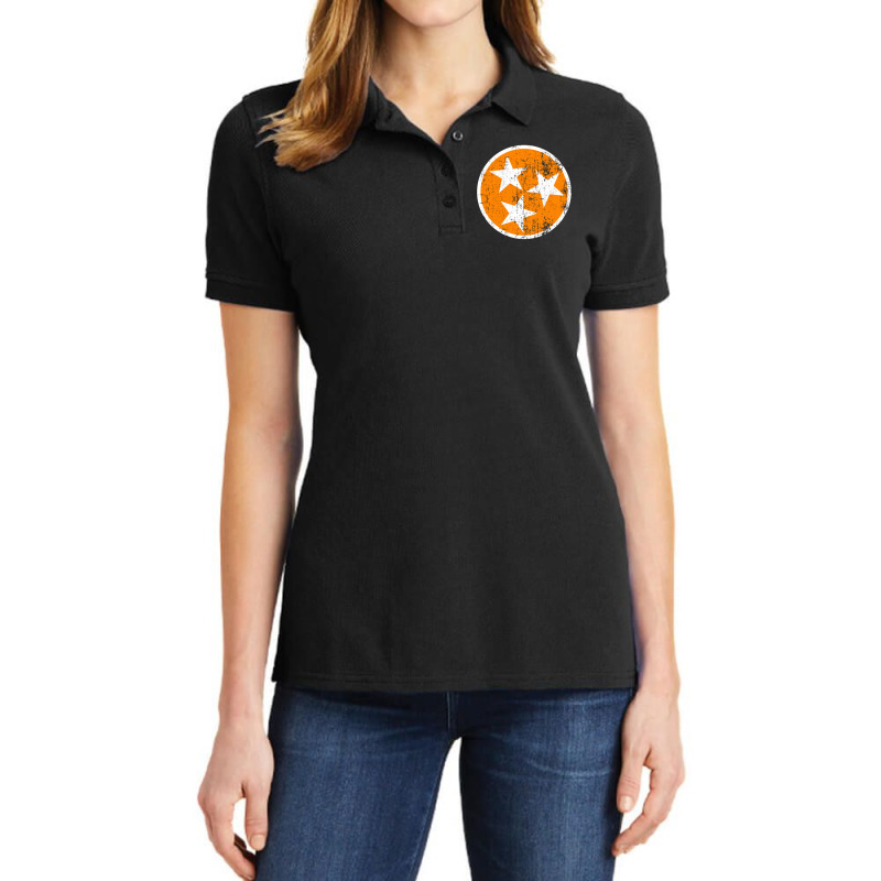 Distressed 3 Star Tn State Orange And White Tennessee Flag Long Sleeve Ladies Polo Shirt by cm-arts | Artistshot