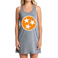 Distressed 3 Star Tn State Orange And White Tennessee Flag Long Sleeve Tank Dress | Artistshot