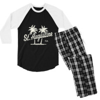 St. Augustine Florida Vintage 70s Palm Trees Men's 3/4 Sleeve Pajama Set | Artistshot