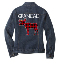 Grandad Moose Buffalo Plaid Lights Christmas Matching Family T Shirt Ladies Denim Jacket | Artistshot