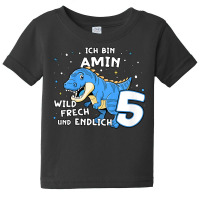 Kids I Am Amin Finally 5 Blue Dino Trex Kids German Name T Shirt Baby Tee | Artistshot