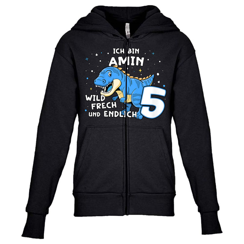 Kids I Am Amin Finally 5 Blue Dino Trex Kids German Name T Shirt Youth Zipper Hoodie by cm-arts | Artistshot