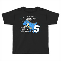 Kids I Am Amin Finally 5 Blue Dino Trex Kids German Name T Shirt Toddler T-shirt | Artistshot