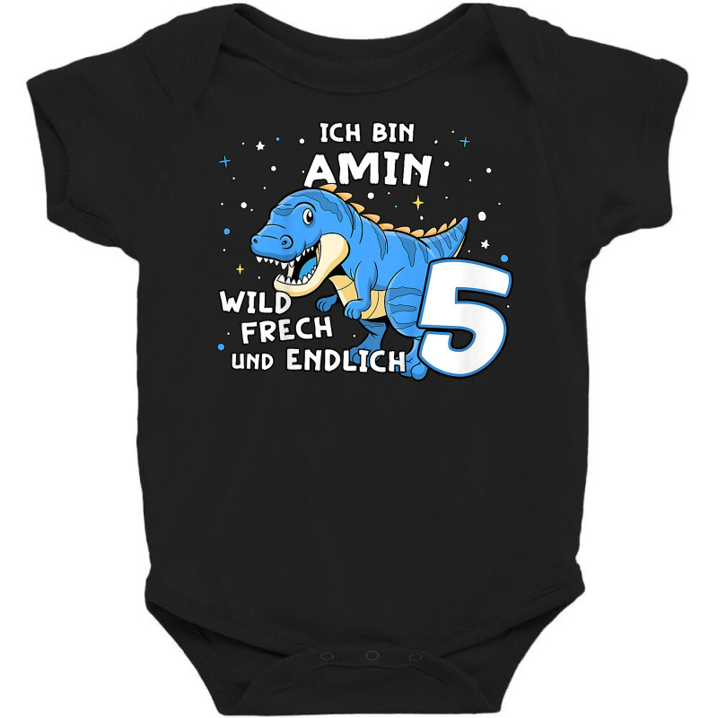 Kids I Am Amin Finally 5 Blue Dino Trex Kids German Name T Shirt Baby Bodysuit by cm-arts | Artistshot