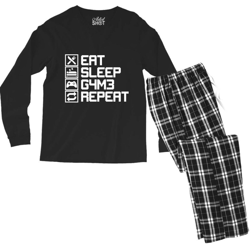 Eat Sleep Game Repeat Funny Leetcode Leet Gift Men's Long Sleeve Pajama Set | Artistshot