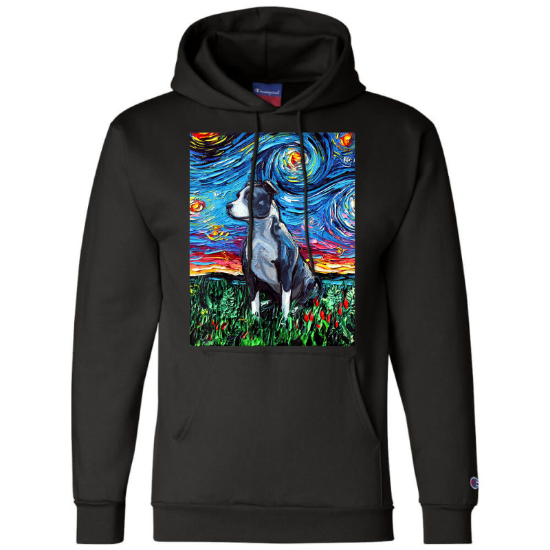 Pitbull Full Version Starry Night Dog Art By Aja Champion Hoodie | Artistshot